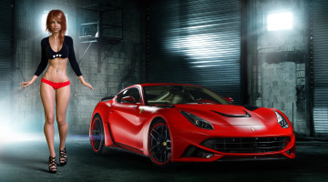 Картинка 3д+графика люди-авто мото+ people-+car+ +moto автомобиль фон взгляд девушка