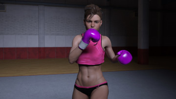 Картинка 3д+графика спорт+ sport девушка бокс ринг фон взгляд