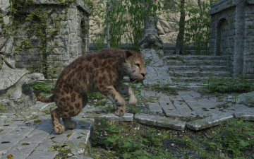 обоя 3д графика, животные , animals, tiger, saber-toot