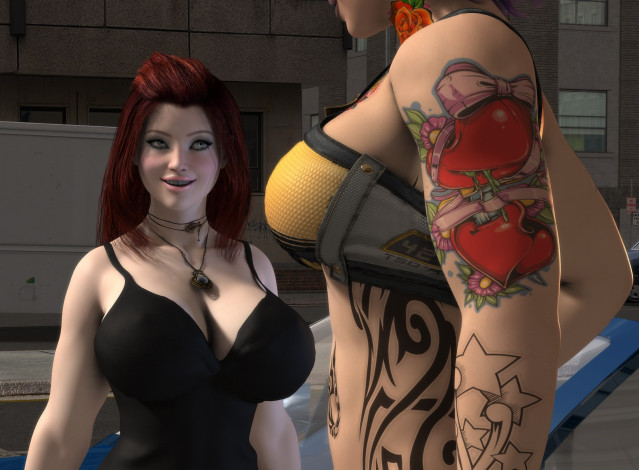 Обои картинки фото 3д графика, люди , people, девушки, взгляд, фон, тату