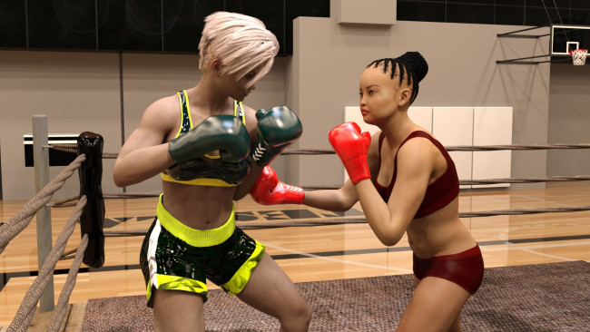 Обои картинки фото 3д графика, спорт , sport, бокс, ринг, фон, взгляд, девушки