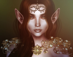 Картинка 3д+графика эльфы+ elves девушка волосы украшения эльф уши
