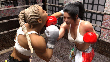 Картинка 3д+графика спорт+ sport фон взгляд бокс ринг девушки