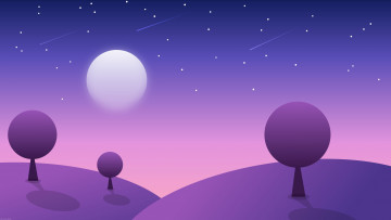 обоя векторная графика, природа , nature, деревья, небо, горы, луна