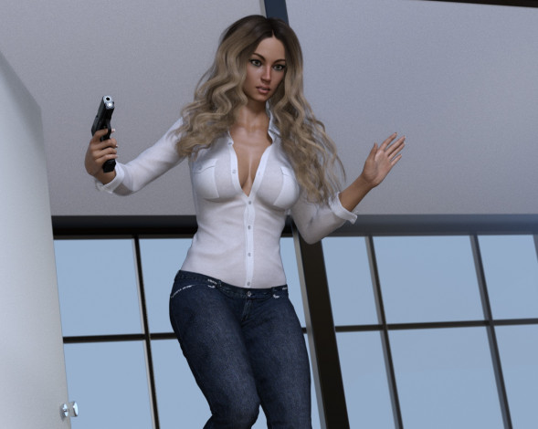 Обои картинки фото she wolf, 3д графика, фантазия , fantasy, фон, взгляд, девушка