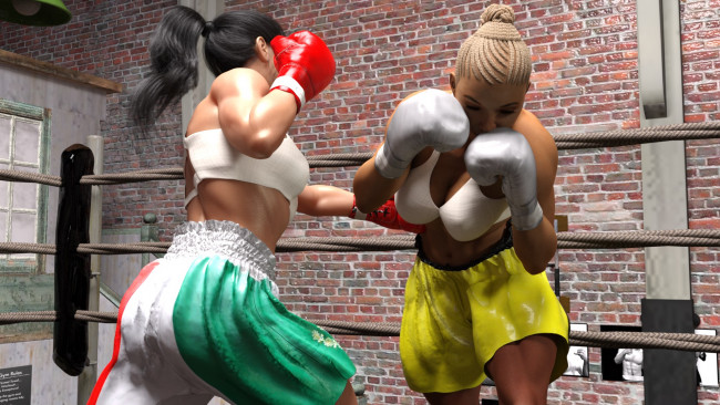 Обои картинки фото 3д графика, спорт , sport, бокс, ринг, фон, взгляд, девушки