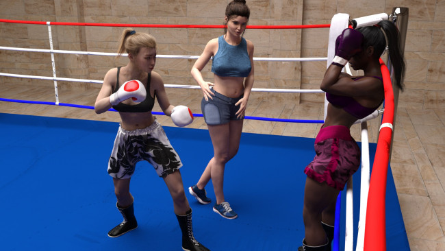 Обои картинки фото 3д графика, спорт , sport, бокс, ринг, фон, взгляд, девушки