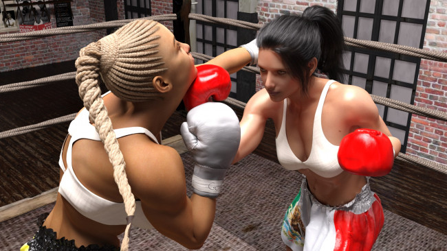 Обои картинки фото 3д графика, спорт , sport, фон, взгляд, бокс, ринг, девушки