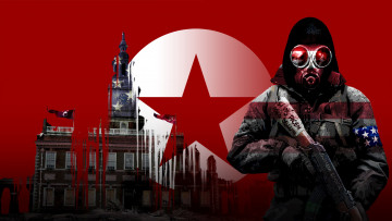 Картинка видео+игры homefront +the+revolution мужчина фон маска дом автомат