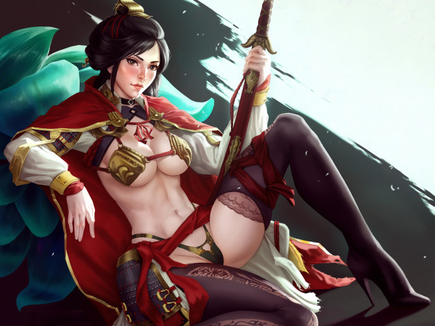 Обои картинки фото total war,  three kingdoms, видео игры, девушка, фон, униформа, катана