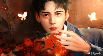 Картинка рисованное люди gong jun simon актер лицо цветы