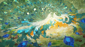 обоя рисованное, животные,  птицы,  павлины, павлины