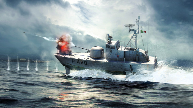 Обои картинки фото видео игры, war thunder, корабль, маневр, выстрел, огонь, море