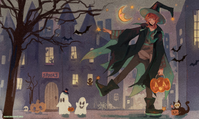Обои картинки фото аниме, магия,  колдовство,  halloween, парень