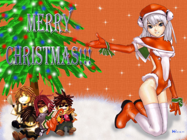 Обои картинки фото merry, xmas, аниме, ugetsu, hakua, artbook