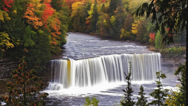 Обои картинки фото природа, водопады, река, лес