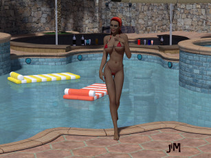 Картинка 3д графика people люди матрац девушка бассейн