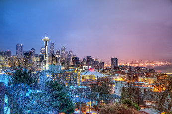 Картинка города сиэтл сша seattle ночной город панорама