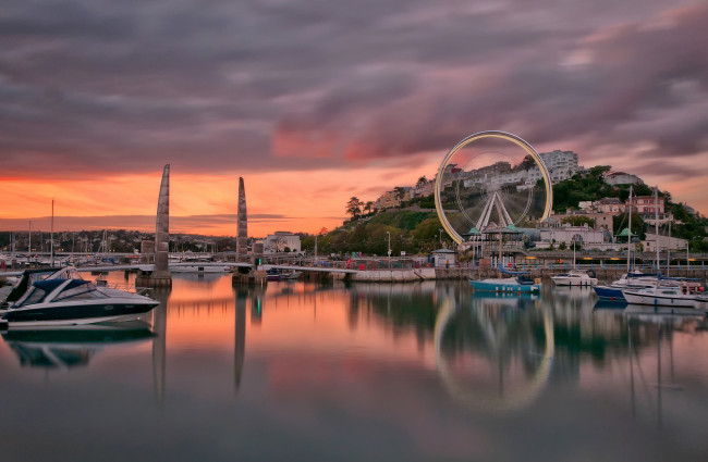 Обои картинки фото torquay, england, корабли, порты, причалы, яхты, бухта, англия, торки, мост, катера