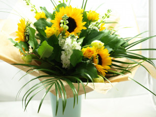 Картинка цветы букеты +композиции букет розы подсолнухи