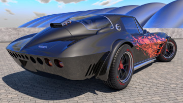 обоя автомобили, 3д, 1964, chevrolet, corvette, grand, sport