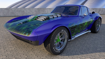 обоя автомобили, 3д, 1964, chevrolet, corvette, grand, sport