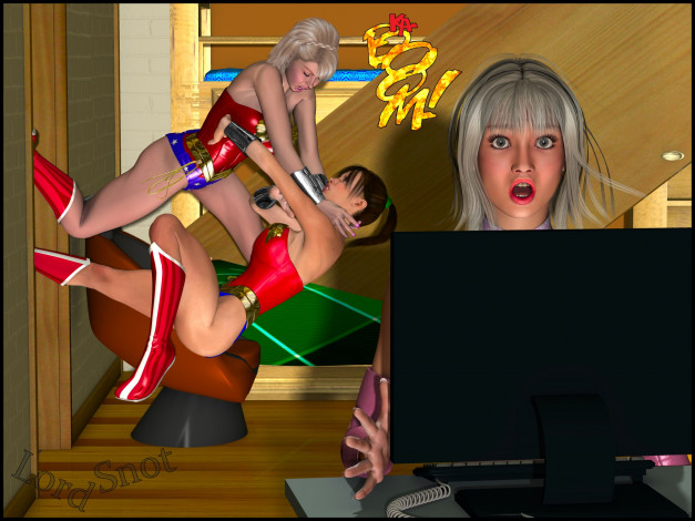 Обои картинки фото 3д графика, fantasy , фантазия, драка, ноутбук, девушки, lordsnot