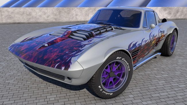 Обои картинки фото автомобили, 3д, 1964, chevrolet, corvette, grand, sport