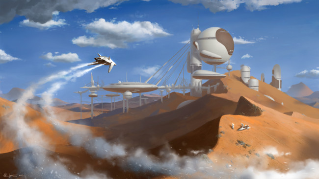 Обои картинки фото фэнтези, иные миры,  иные времена, пустыня, облака