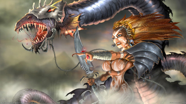 Обои картинки фото rb white, фэнтези, красавицы и чудовища, rb, white, шаманка, колдунья, дракон