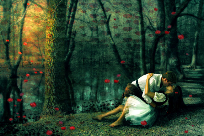 Обои картинки фото фэнтези, люди, деревья, лес