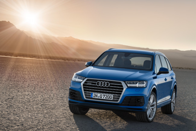 Обои картинки фото автомобили, audi, quattro, tfsi, q7, синий, 2015г, s, line