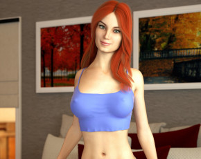 Картинка 3д+графика люди+ people рыжая фон взгляд девушка