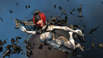 Картинка 3д+графика фантазия+ fantasy космос рыжая девушка взгляд фон