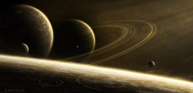 Обои картинки фото космос, арт, планеты, звезды, вселенная, галактика, кольца