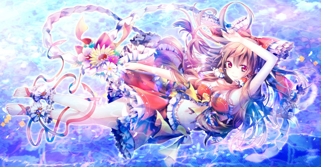 Обои картинки фото аниме, touhou, арт, riichu, hakurei, reimu, девочка