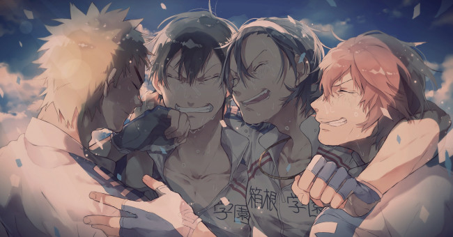 Обои картинки фото аниме, yowamushi pedal, парни, группа, фон