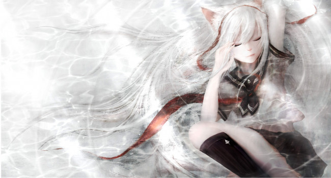 Обои картинки фото аниме, животные,  существа, ушки, девушка, zhang, xiao, bo