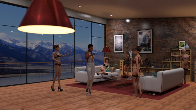 Обои картинки фото 3д графика, люди , people, интерьер, девушки, фон, взгляд