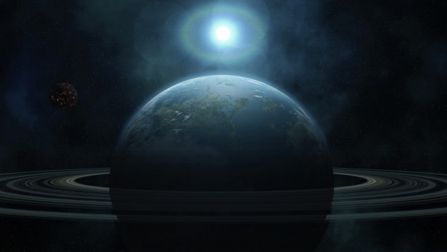 Обои картинки фото космос, арт, планеты, звезды, вселенная, галактика, кольца