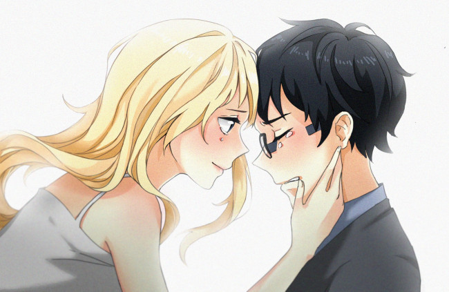 Обои картинки фото аниме, shigatsu wa kimi no uso, мальчик, девочка, арт, arima, kousei, shigatsu, wa, kimi, no, uso, frenf, слёзы, miyazono, kawori