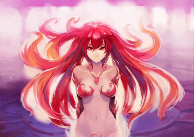 Обои картинки фото аниме, unknown,  другое, okuto, арт, девушка, рыжая, взгляд