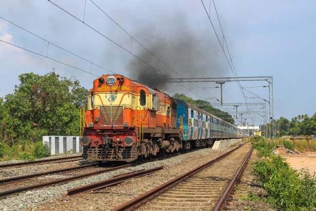 Обои картинки фото техника, поезда, локомотив, рельсы, состав