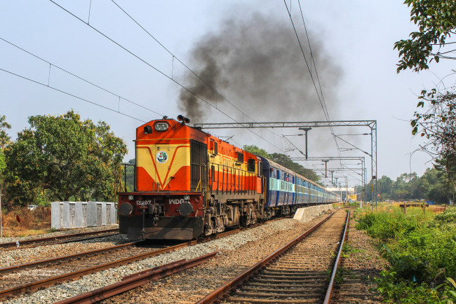 Обои картинки фото техника, поезда, локомотив, состав, рельсы