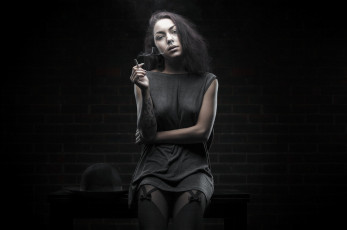 Картинка девушка девушки -unsort+ Черно-белые+обои модель