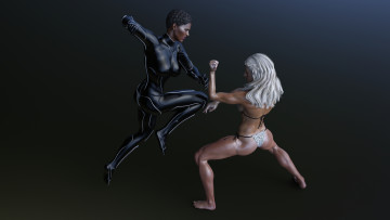Картинка 3д+графика люди+ people взгляд борьба фон девушки