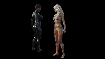 обоя 3д графика, люди , people, взгляд, девушки, борьба, фон