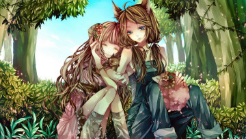 Картинка аниме животные +существа фон взгляд девушки