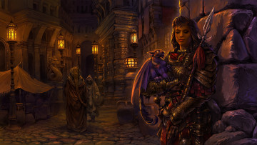 Картинка фэнтези девушки люди улица фонари ночь warrior