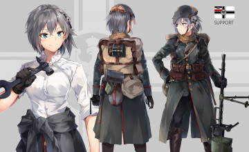 Картинка аниме оружие +техника +технологии фон взгляд девушки